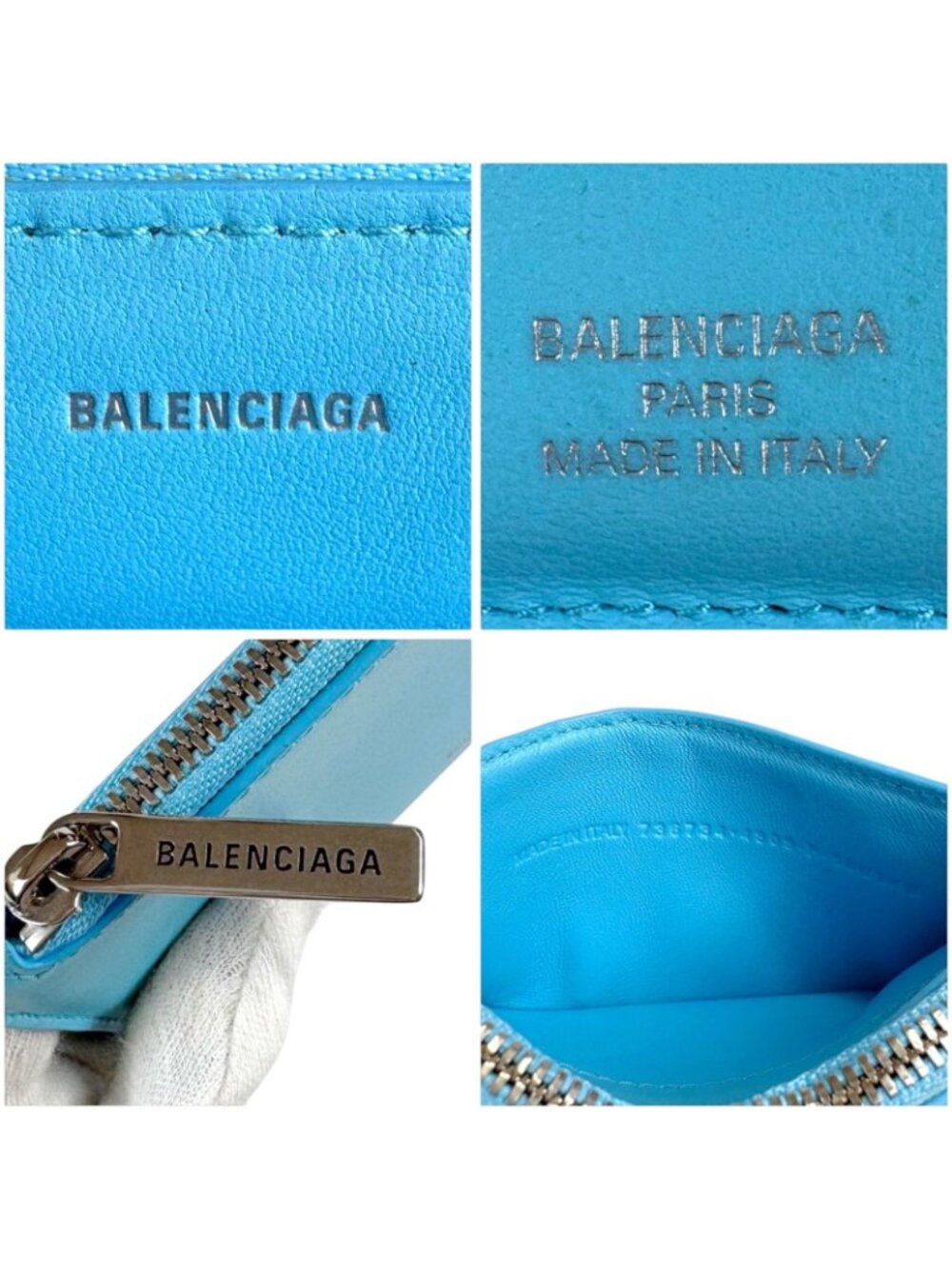 Balenciaga Envelope Fragment Case Coin Card Holder Light Blue Leather - Picture 10 of 13